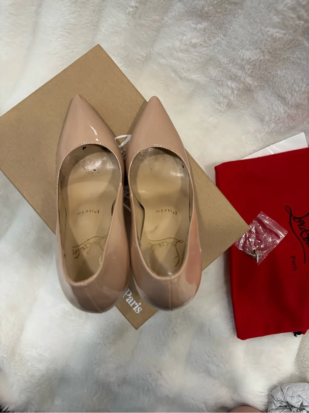 Christian Louboutin Nude Patent Leather Pointed-Toe Pumps